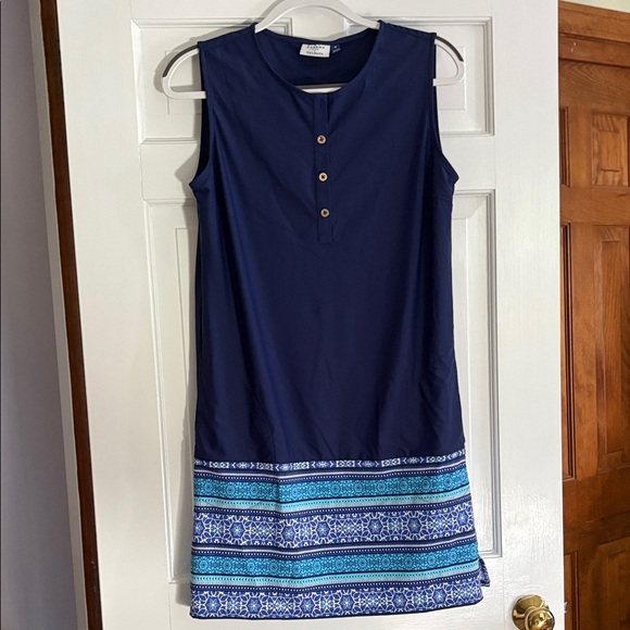 Talbots Navy and Blue Patterned Mini Dress - Picture 1 of 4